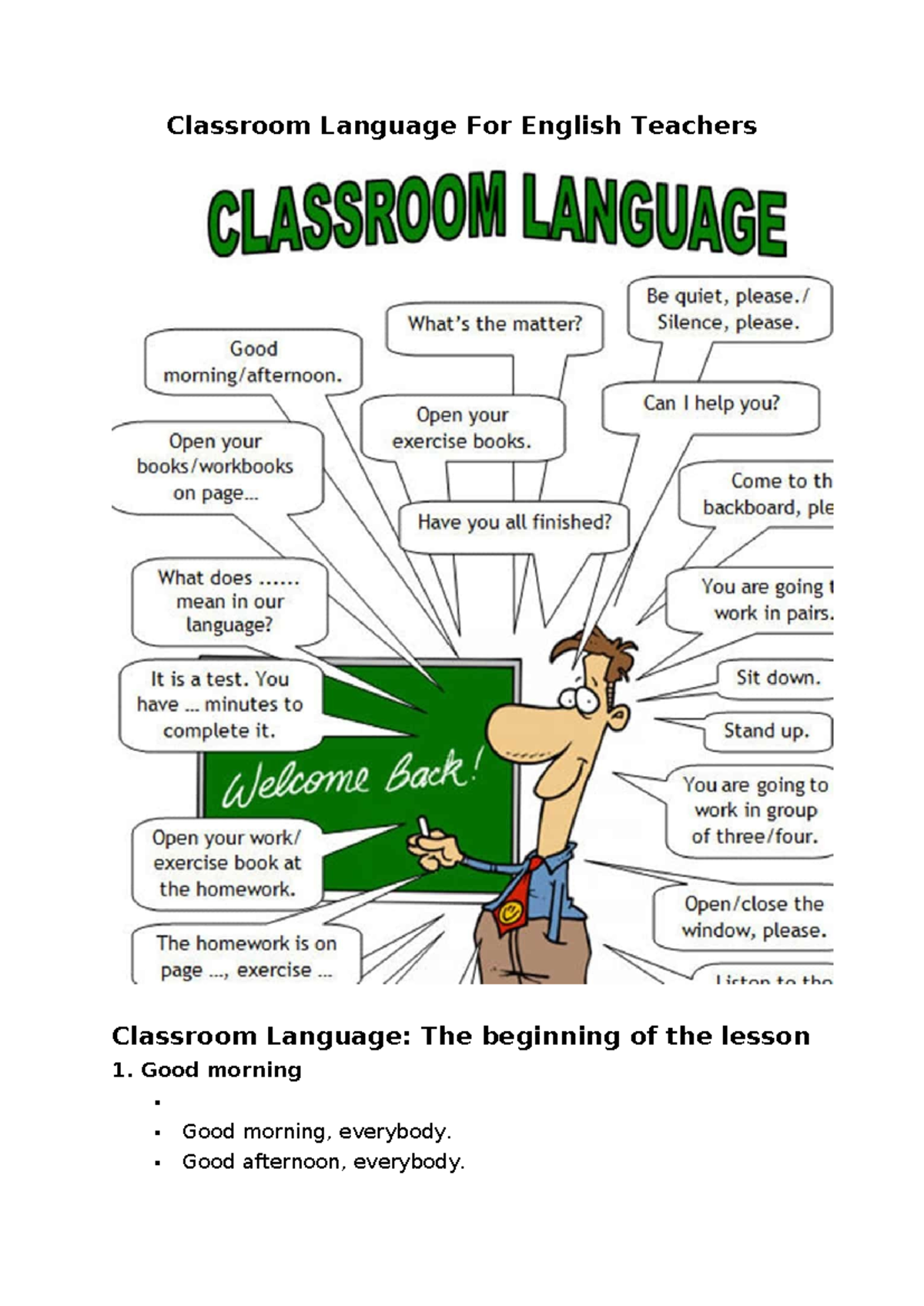 Classroom Language for English Teachers: Essential Phrases and ...
