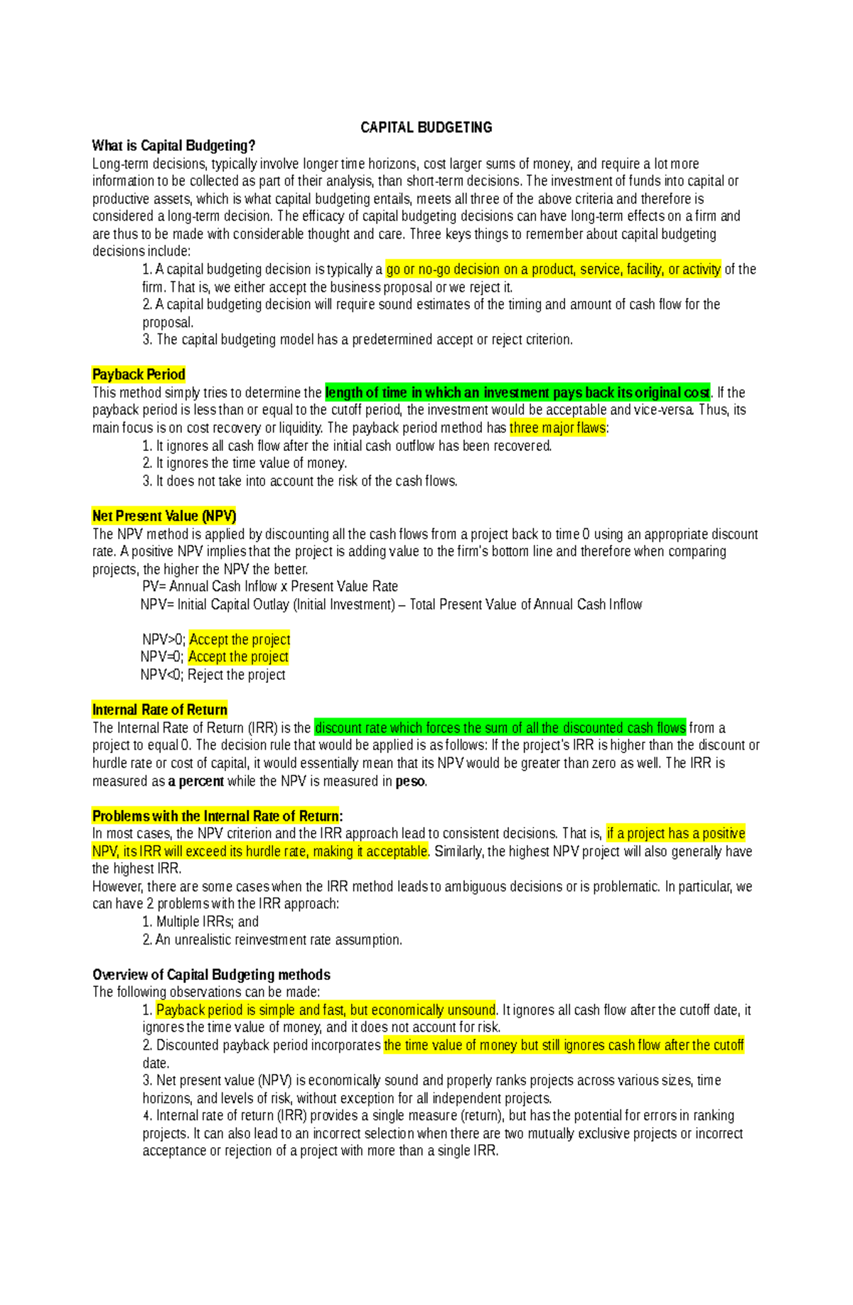 Capital Budgeting, Lecture and Exercises - CAPITAL BUDGETING What is ...
