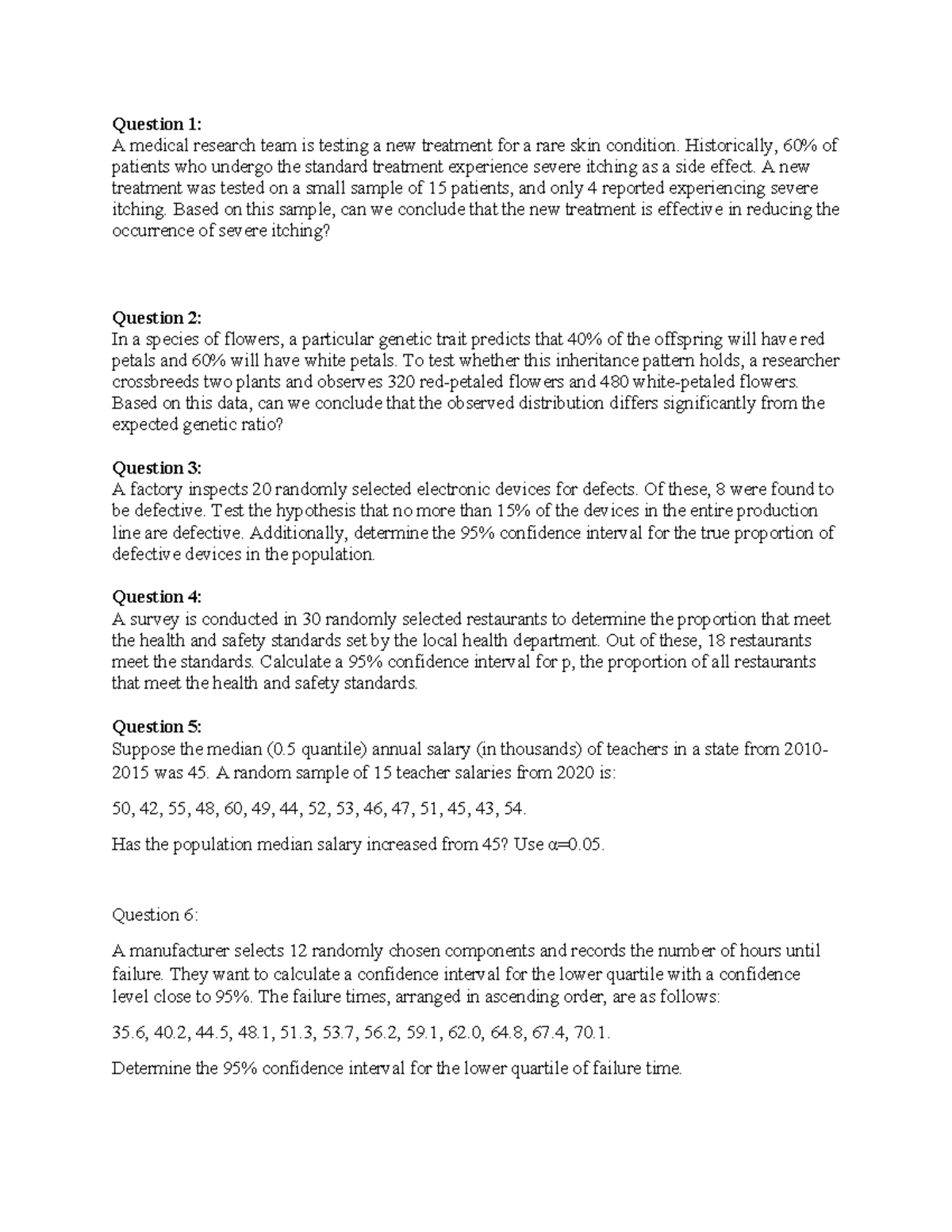 3040 Practice Questions: Statistical Hypothesis Testing and CI - Studocu