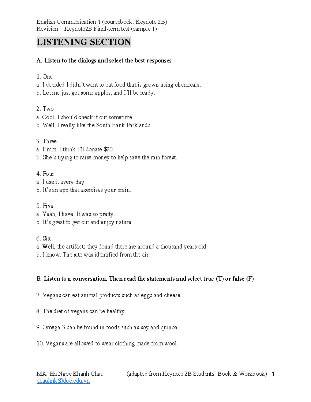 Keynote 2B Final-Term Test Sample 1 Revision Guide - Studocu