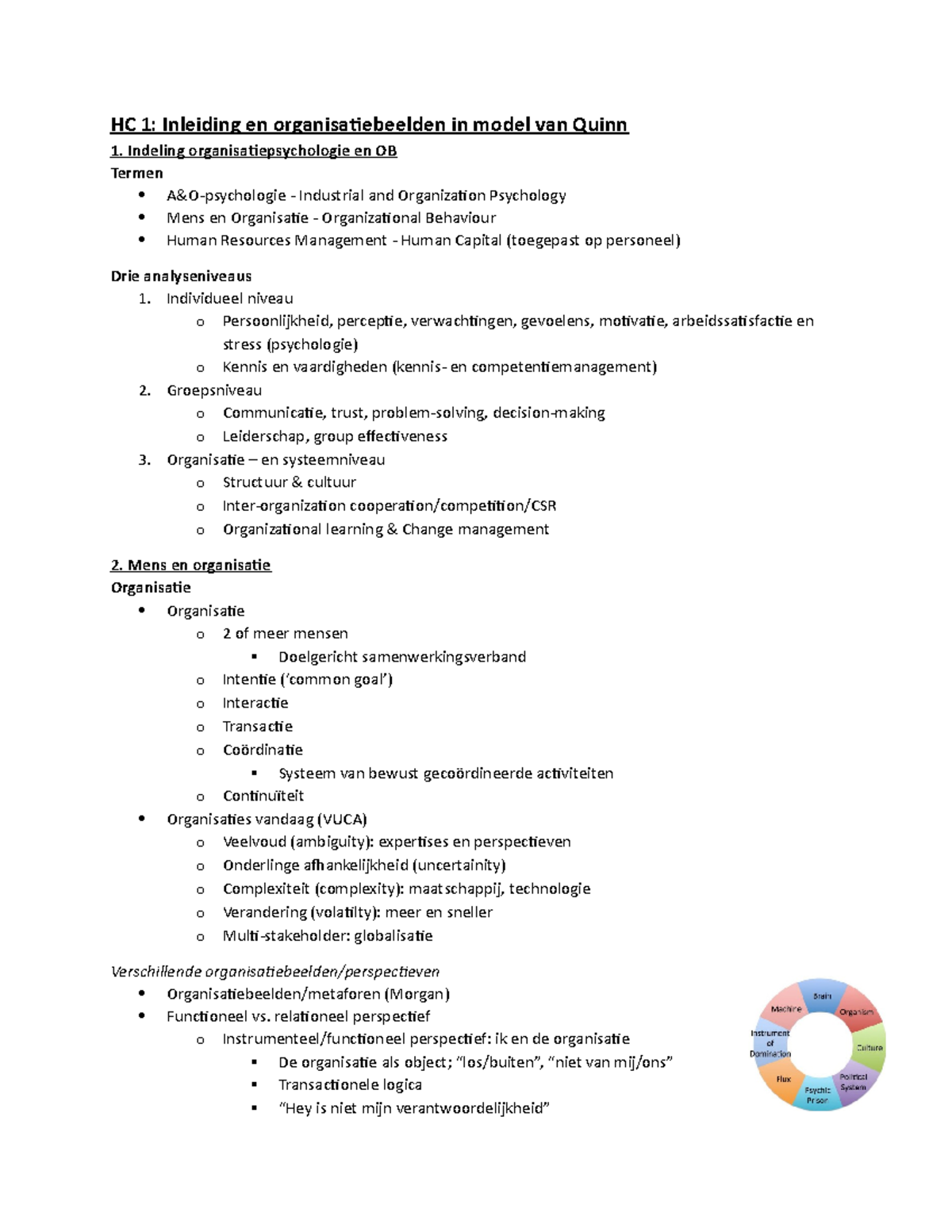 HC 1 - inleiding en organisatiebeelden in het model van Quinn ...