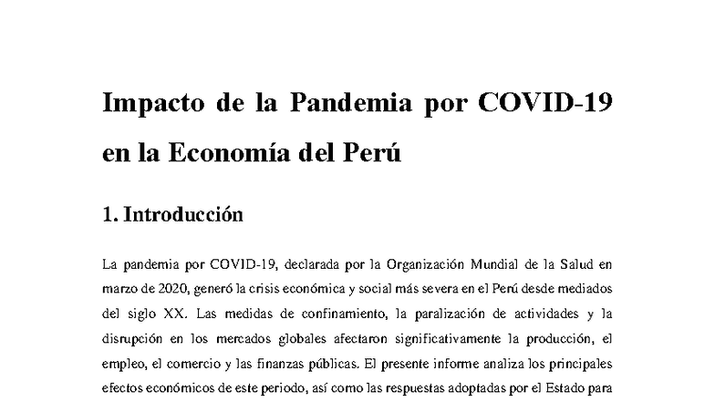 Impacto de la Pandemia por Covid en la Economía del Perú: Análisis y ...