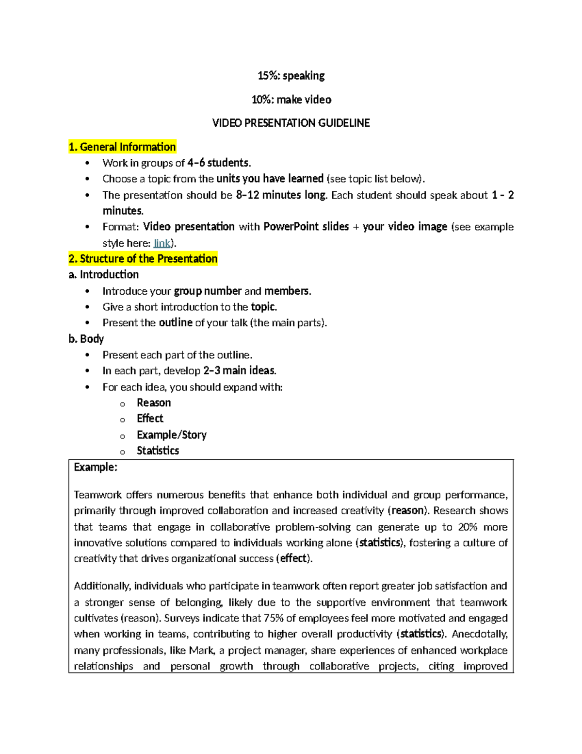 VIDEO PRESENTATION GUIDELINES: Tips for Effective Group Projects - Studocu