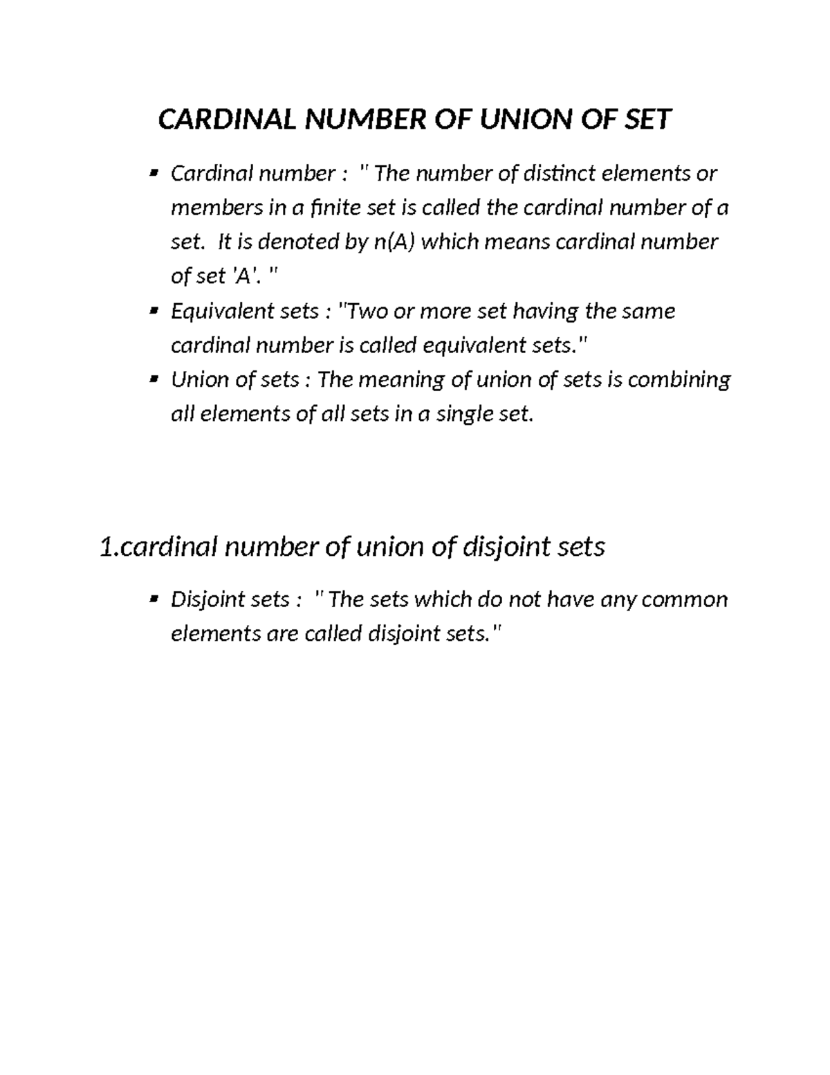 Cardinal number - It is denoted by n(A) which means cardinal number of ...