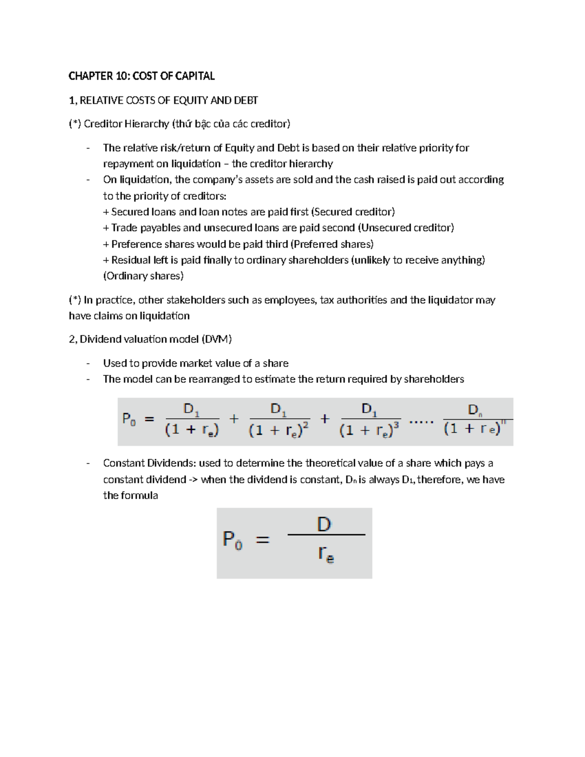 CHAPTER 10: COST OF CAPITAL - Equity & Debt Analysis (FM) - Studocu