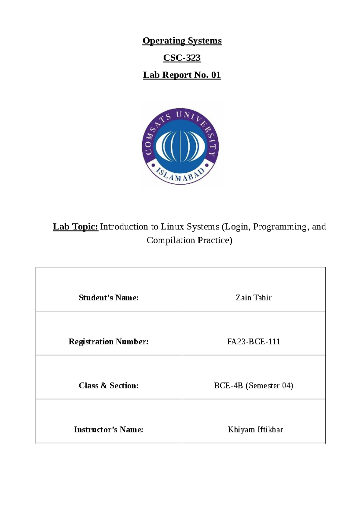 OS Lab Report 01: Intro to Linux Systems & Programming Tasks - Studocu