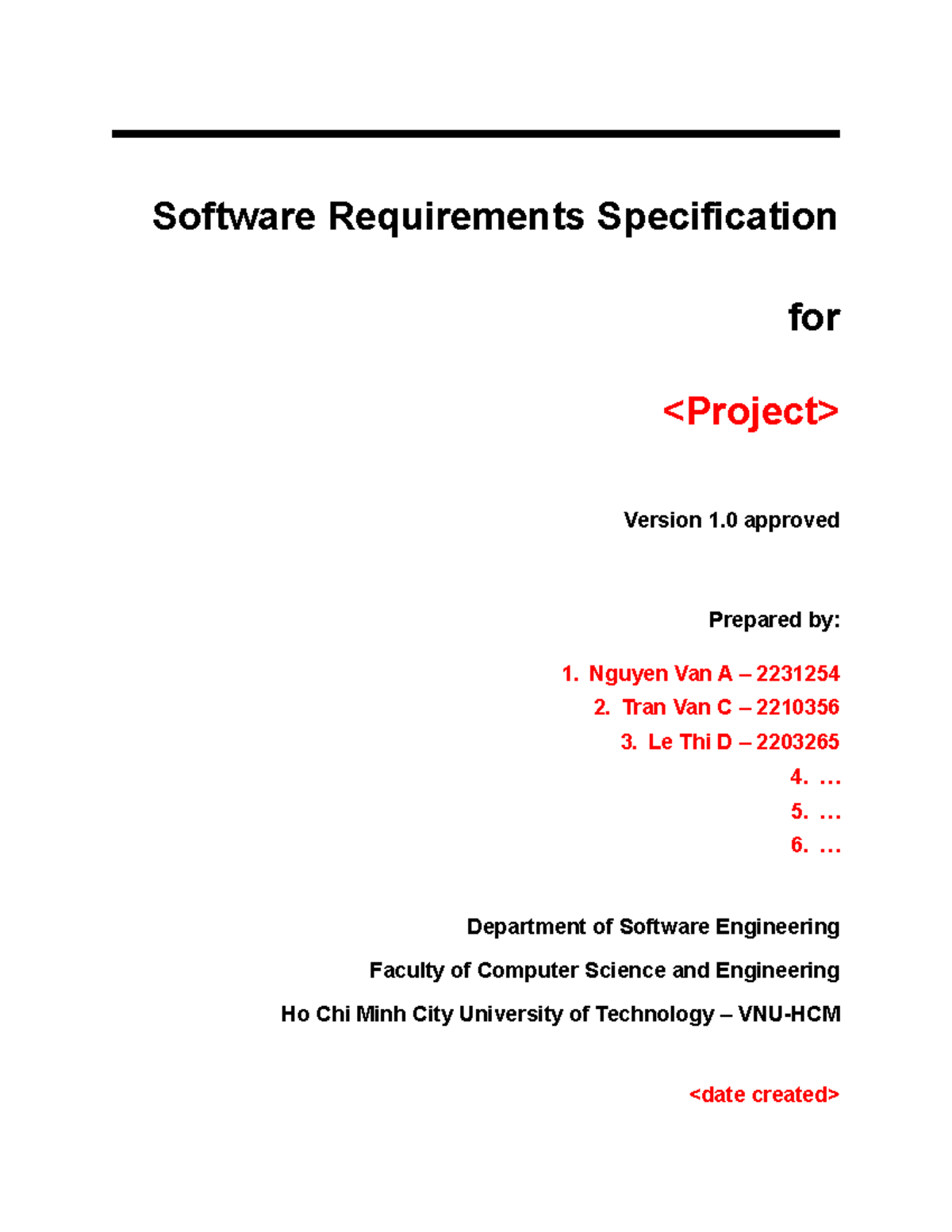 SRS Template for Project - Software Engineering - Task 1 - Studocu