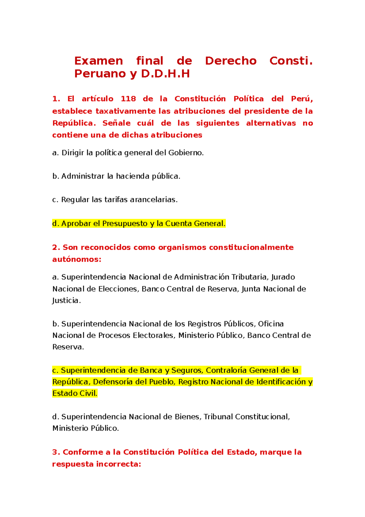 Examen Final - Derecho Constitucional (Derecho 101) - Preguntas y ...