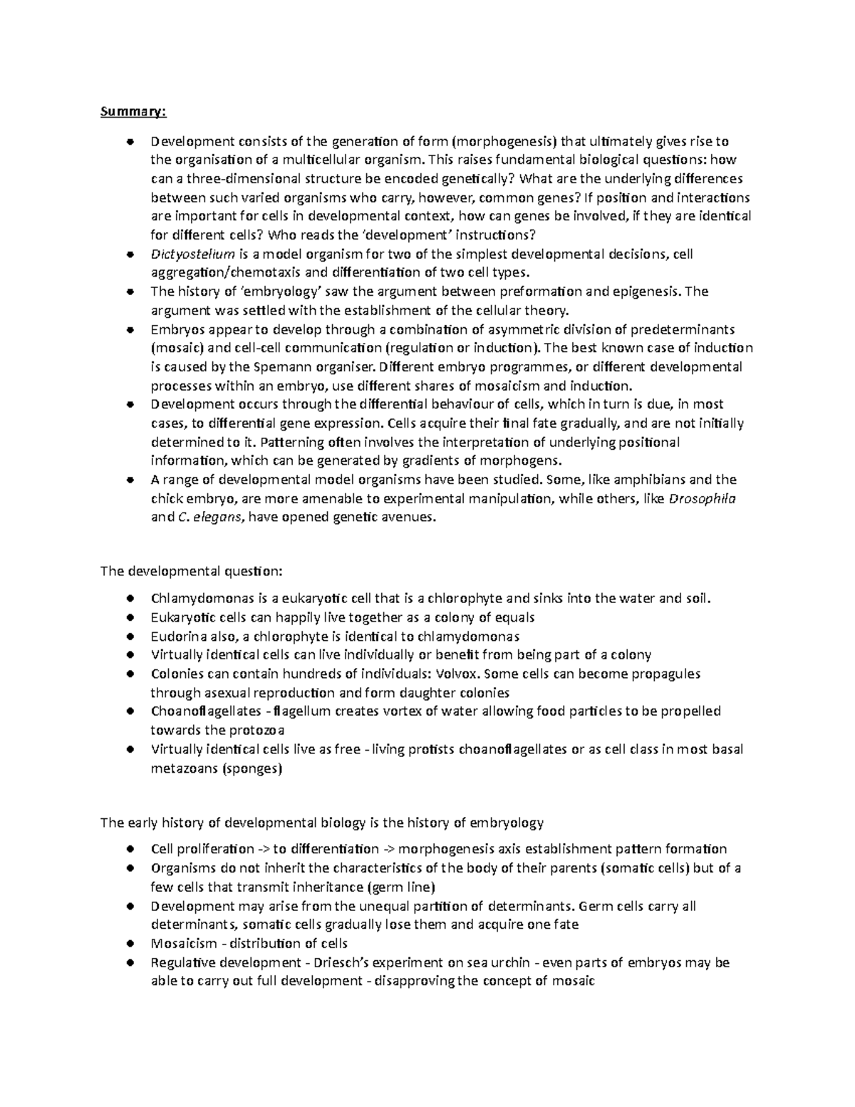 Lecture 1 history and concepts in developments - Summary: Development ...