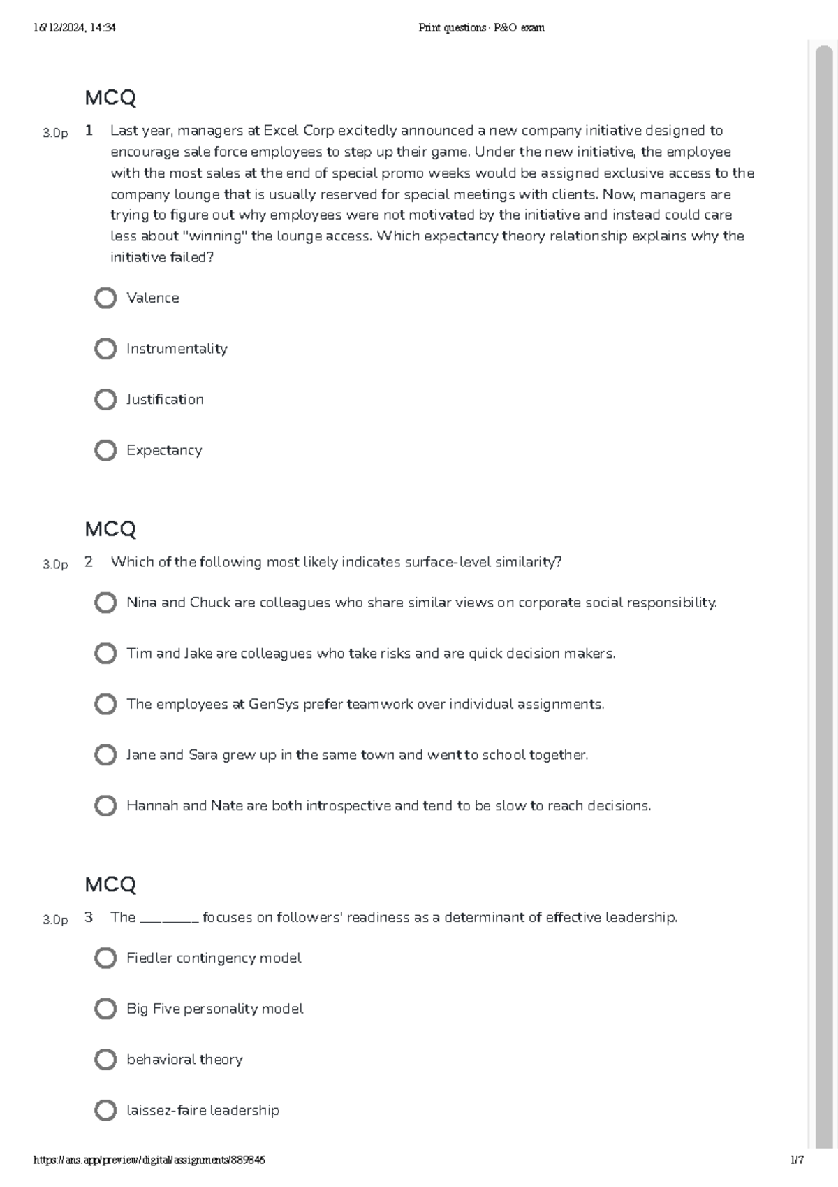 P&O 14:34 Sample Exam Questions and Answers - Studeersnel