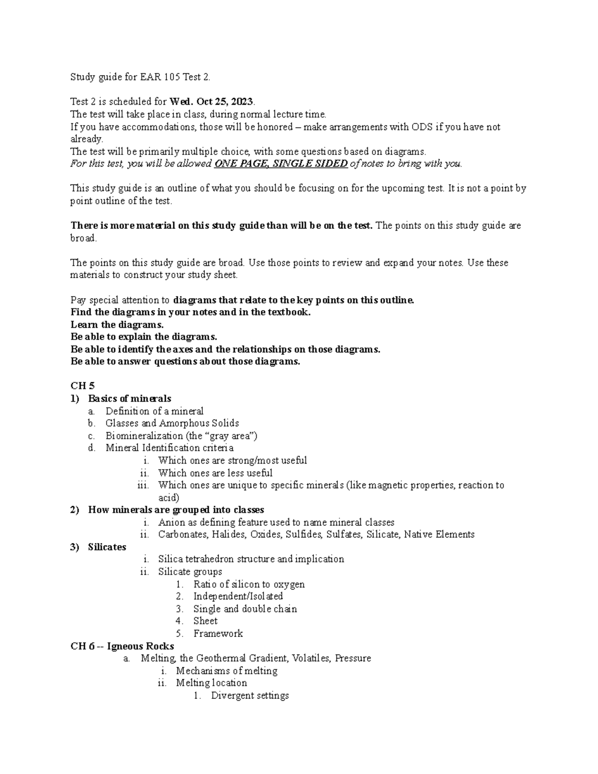 EAR 105 Test 2 Study Guide: Key Topics & Diagrams Review - Studocu