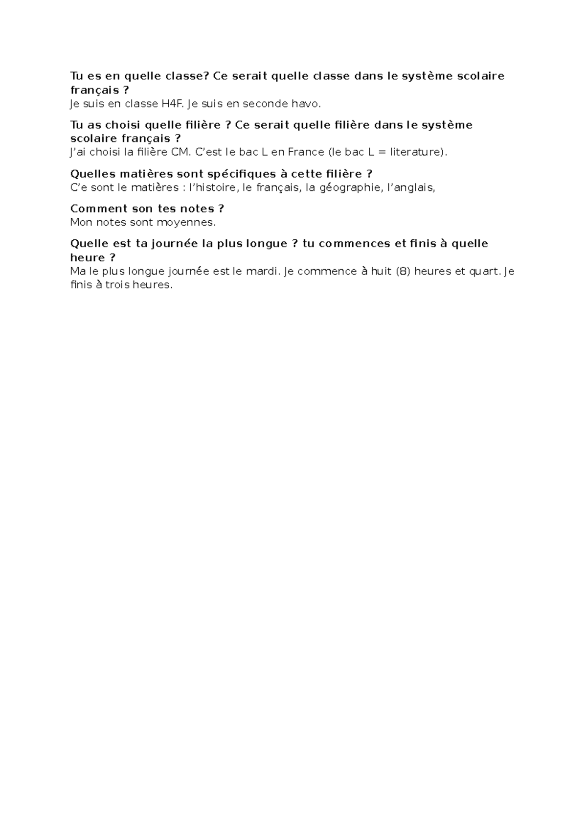 Zinnetjes H4F: Système Scolaire Français et Filières - Studeersnel
