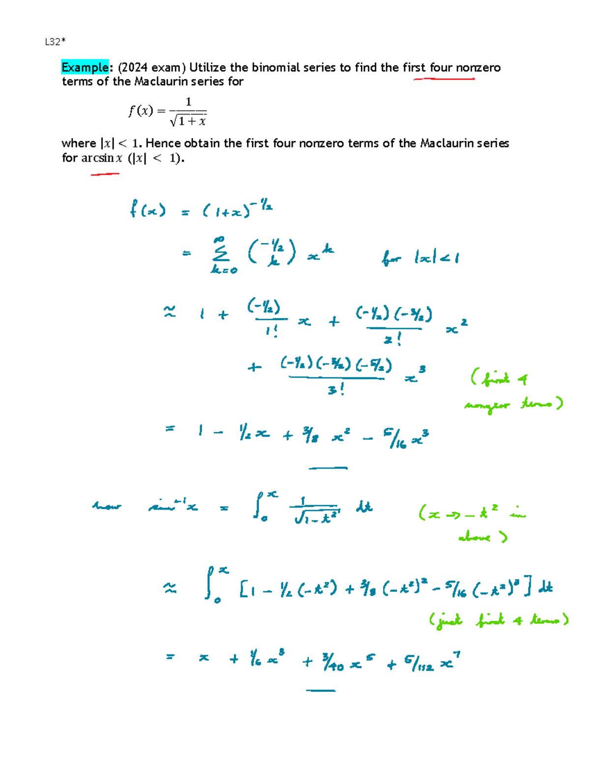 (2024 Exam) Maclaurin Series & Binomial Expansion Class Notes - Studocu