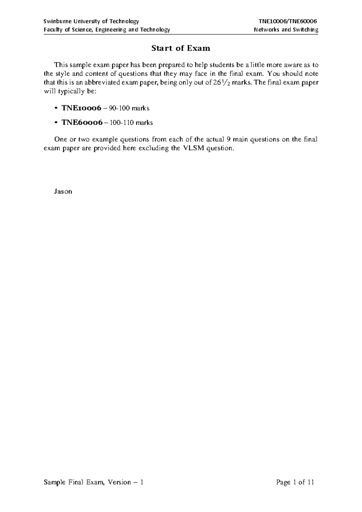 Sample T2 Sua - Faculty of Science, Engineering and Technology Networks ...