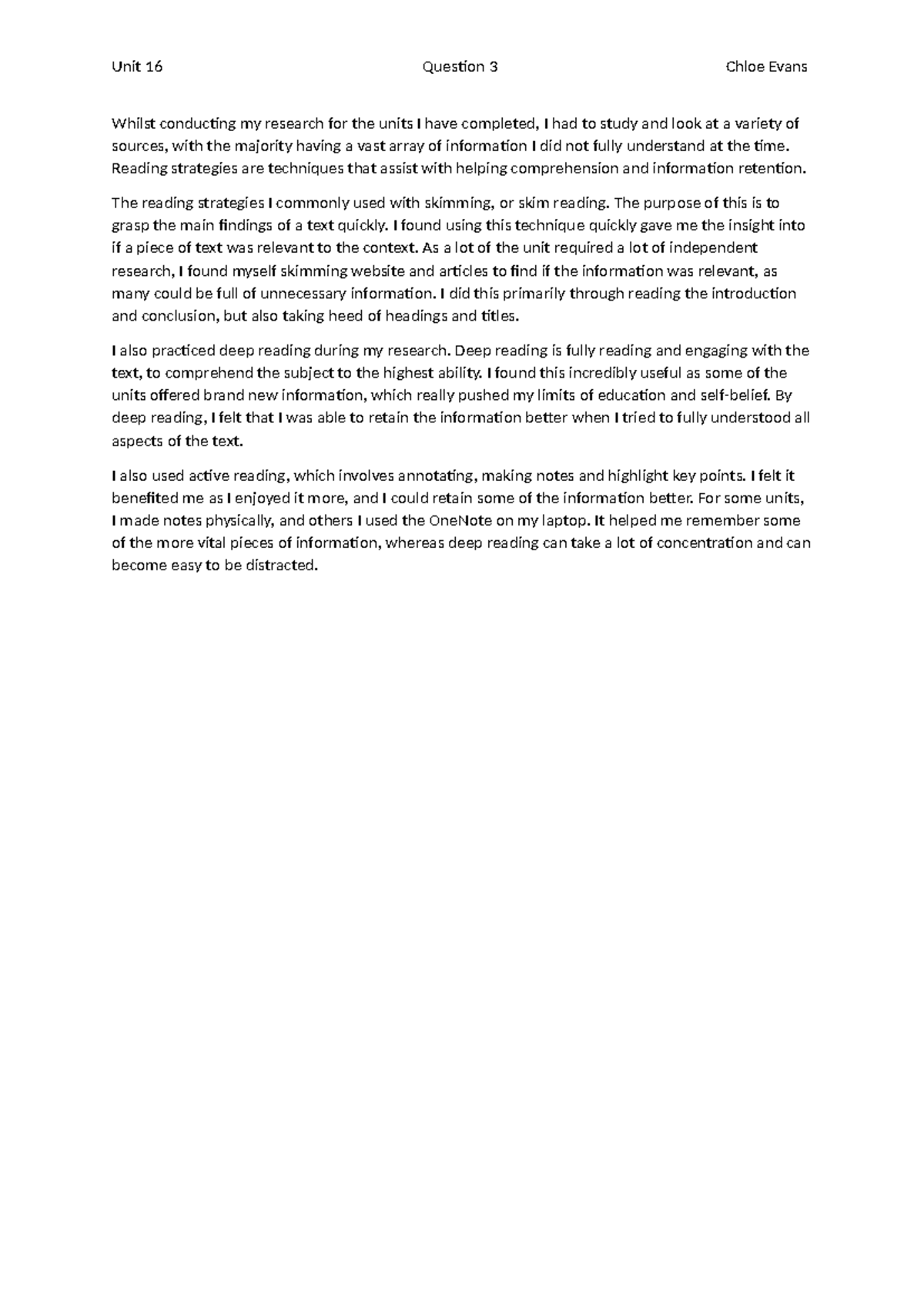 Unit 16 Assignment: Exploring Three Effective Reading Strategies - Studocu