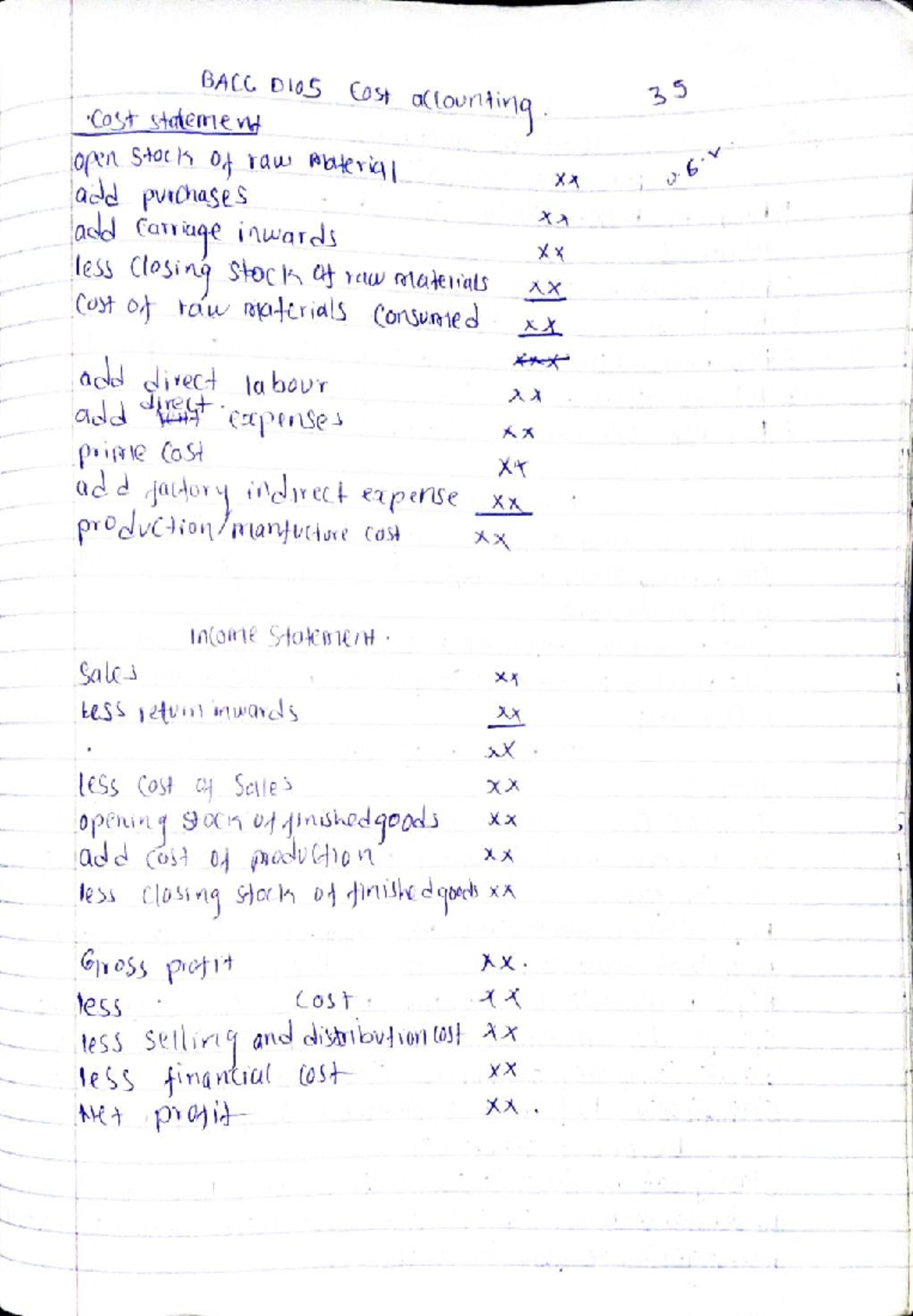BACC D105 Cost Accounting Notes: Understanding Cost Statements and ...
