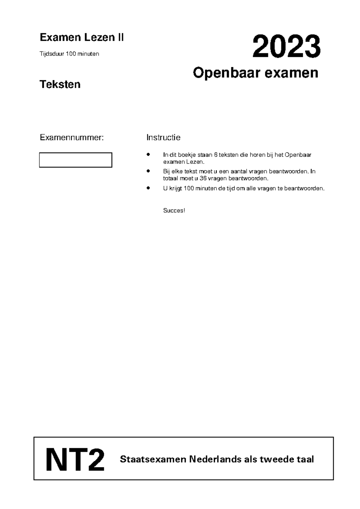 NT2 Staatsexamen Lezen II 2023 - Openbaar Examen Tekstboekje - Studeersnel