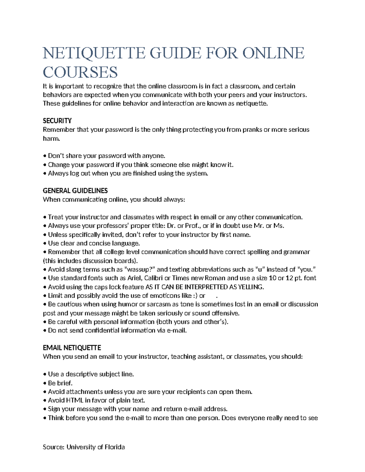 Netiquette Guide FOR Online Courses - NETIQUETTE GUIDE FOR ONLINE ...
