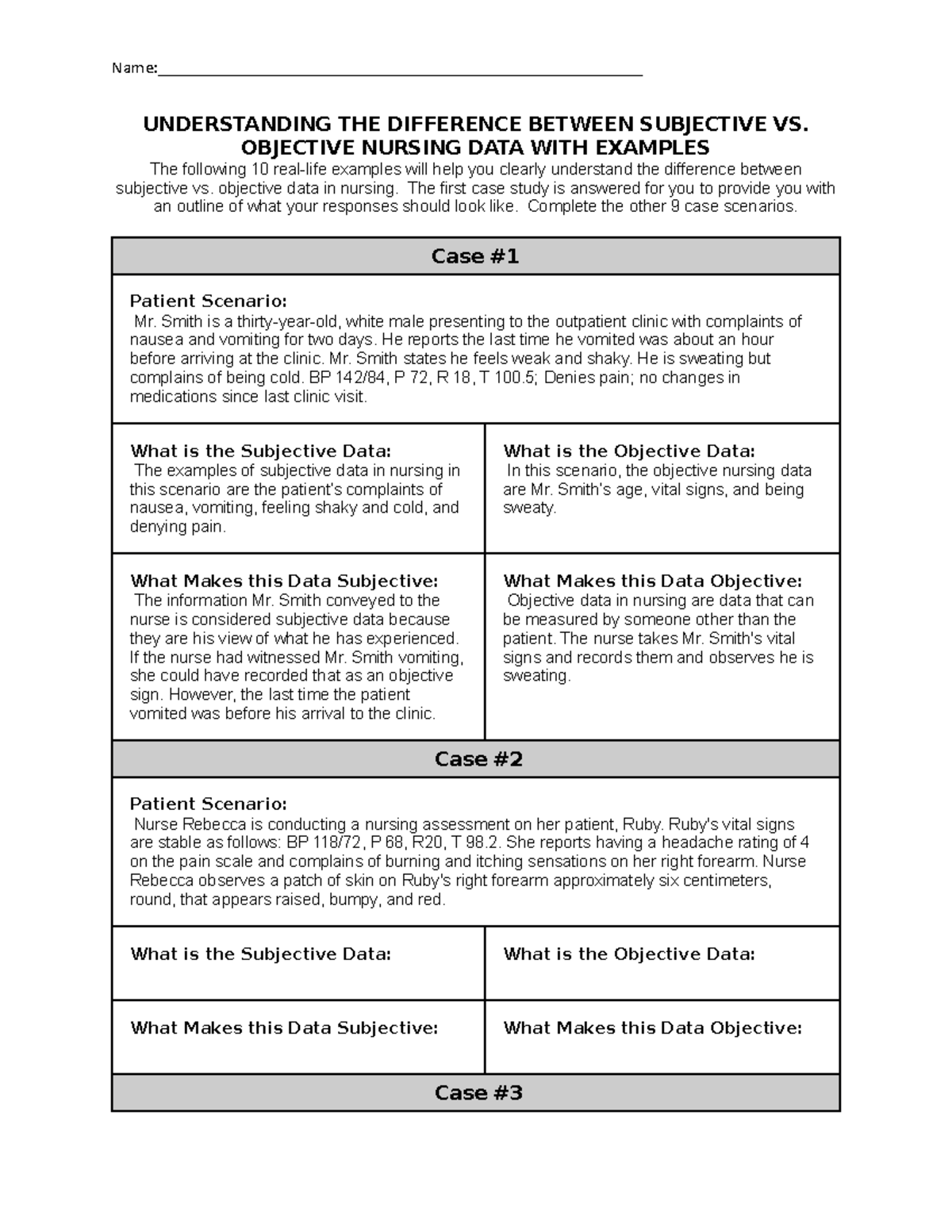 Subjective vs Objective Worksheet   UNDERSTANDING THE DIFFERENCE ...