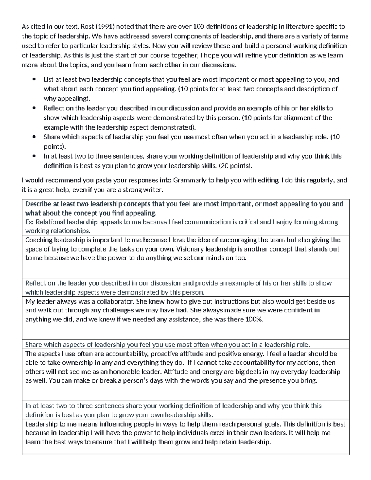 Working Definition of Leadership: Concepts & Reflections (LEAD 101 ...