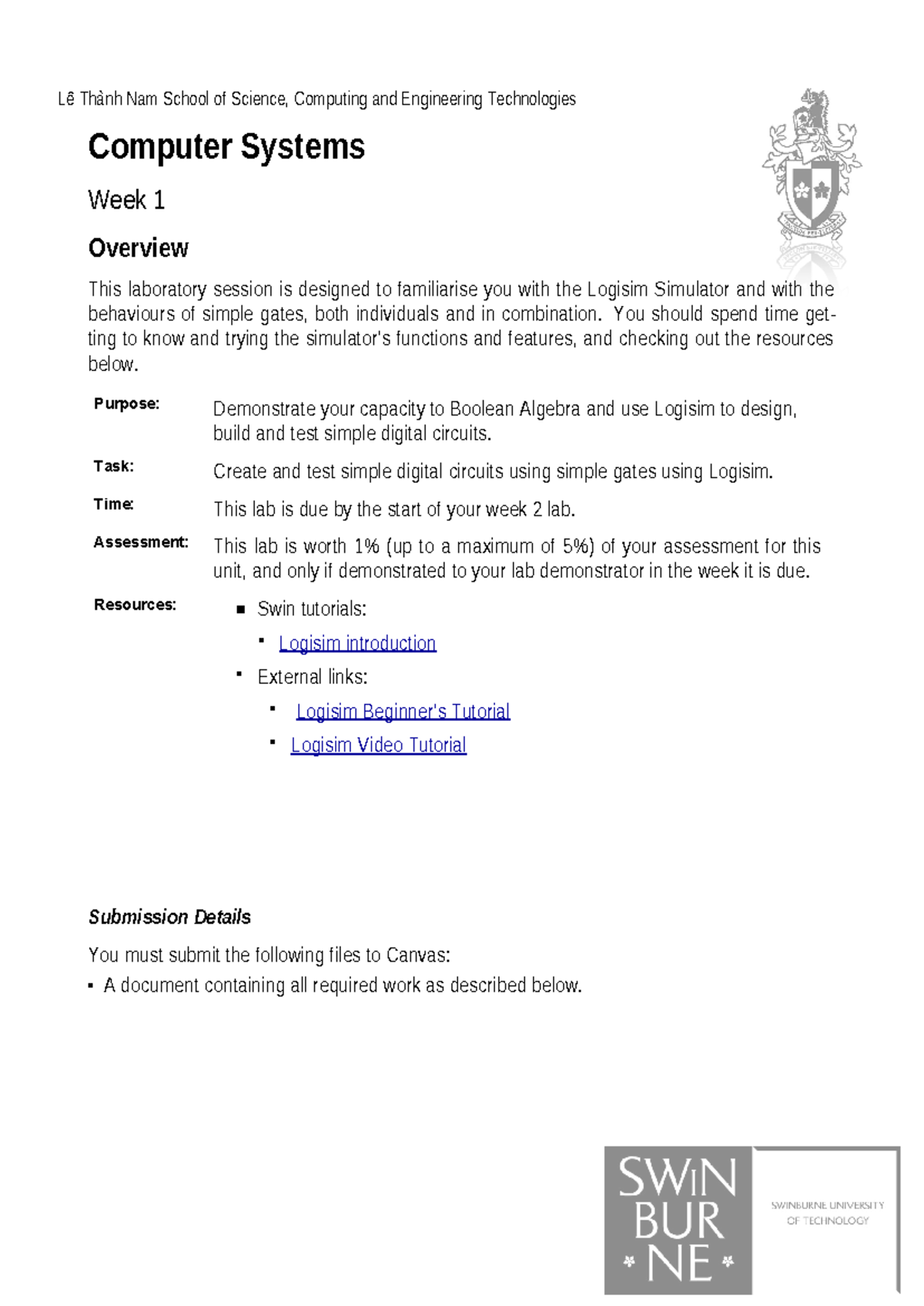 Lab1 Week1 - For reference only - Lê Thành Nam School of Science ...