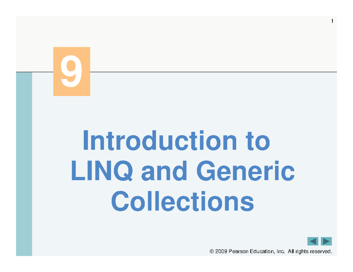 LINQ and Generic Collections - Chapter 9 Lecture Notes (CSE9999) - Studocu