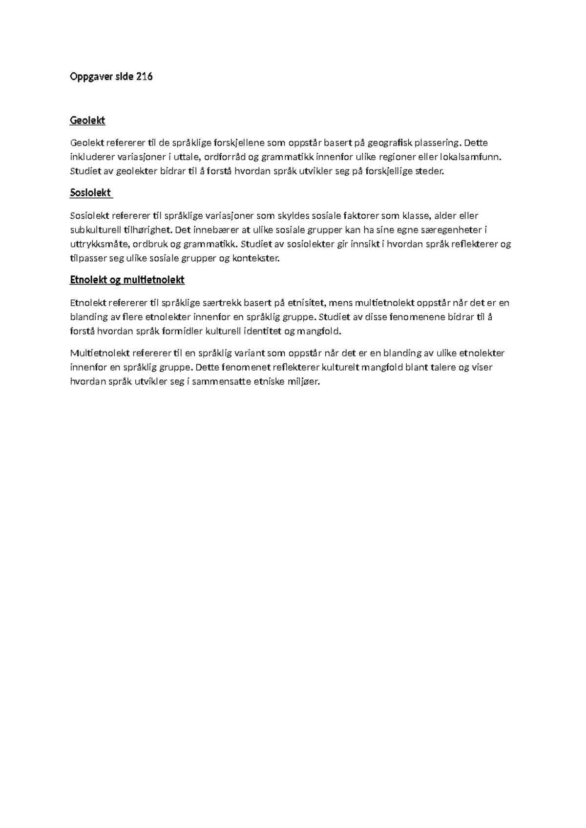 Geolekt og sosiolekt oppgaver - Språklige variasjoner og identitet ...