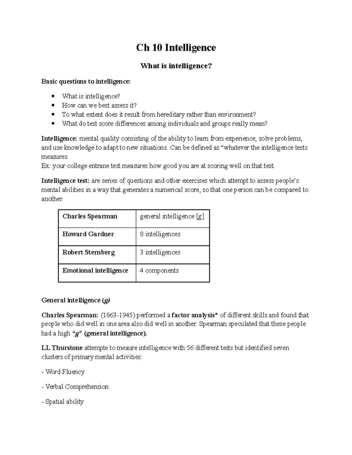 Ch 10: Exploring Intelligence - Concepts, Theories, and Dynamics - Studocu