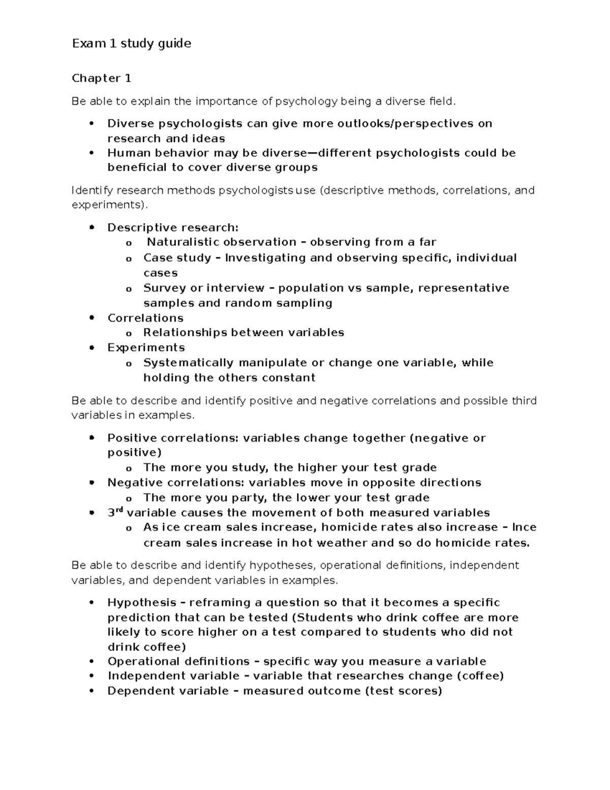Psychology 101 Exam 1 Study Guide: Key Concepts & Chapters Overview ...