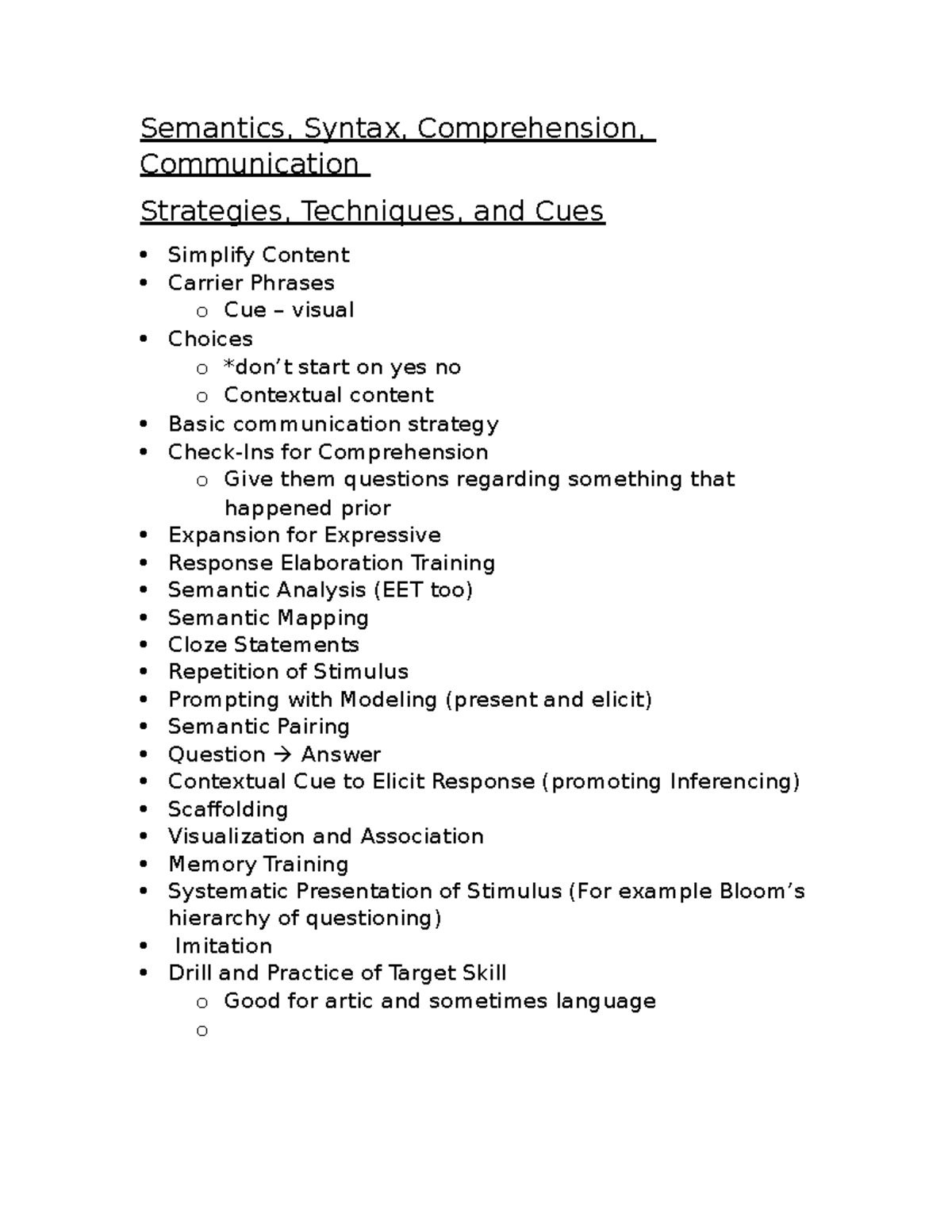 Language strategies and cues - Semantics, Syntax, Comprehension ...