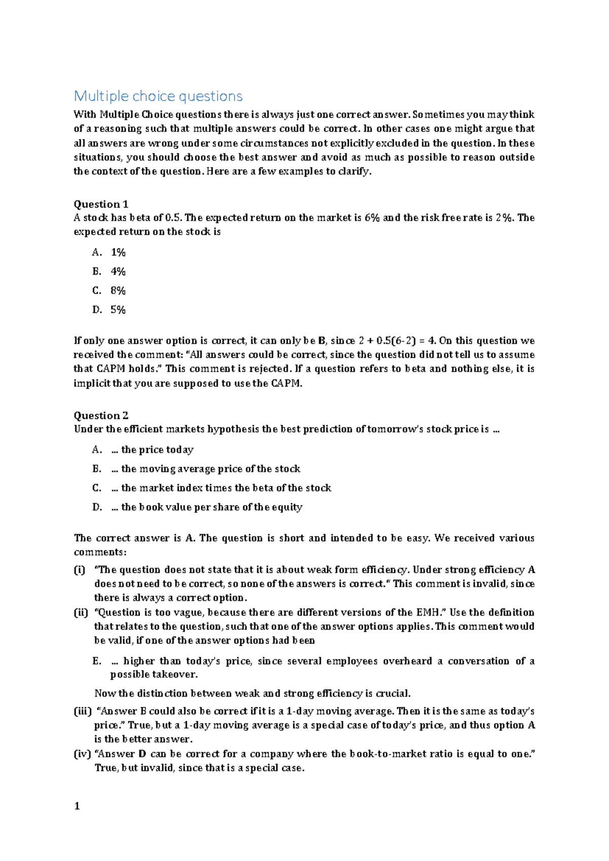 Practice Exam 24 - Multiple Choice Questions and Open Questions ...