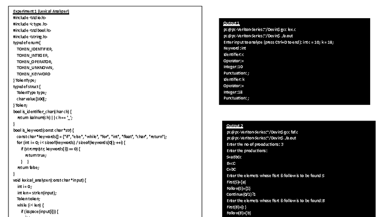 Compiler Lab: Experiment 1 - Lexical Analyzer and Token Types - Studocu