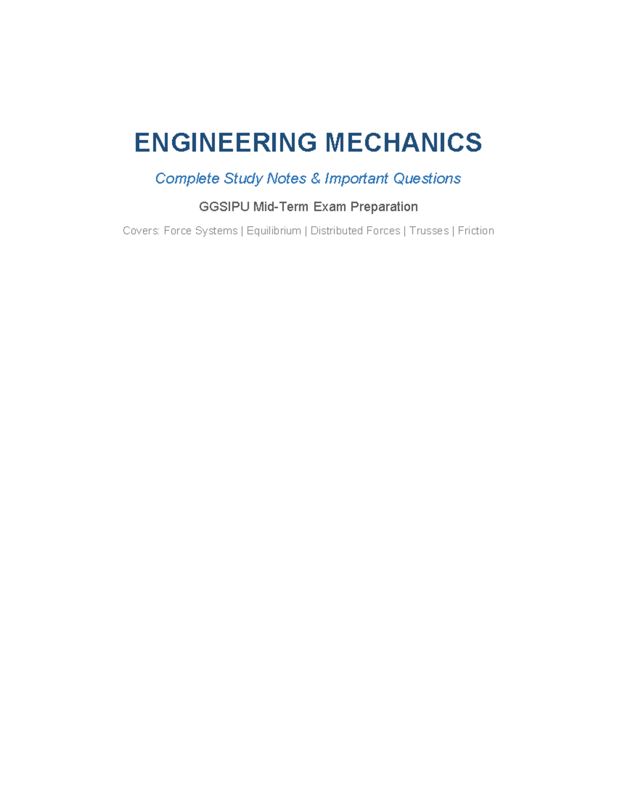 Engineering Mechanics Study Notes for GGSIPU Exam Preparation - Studocu