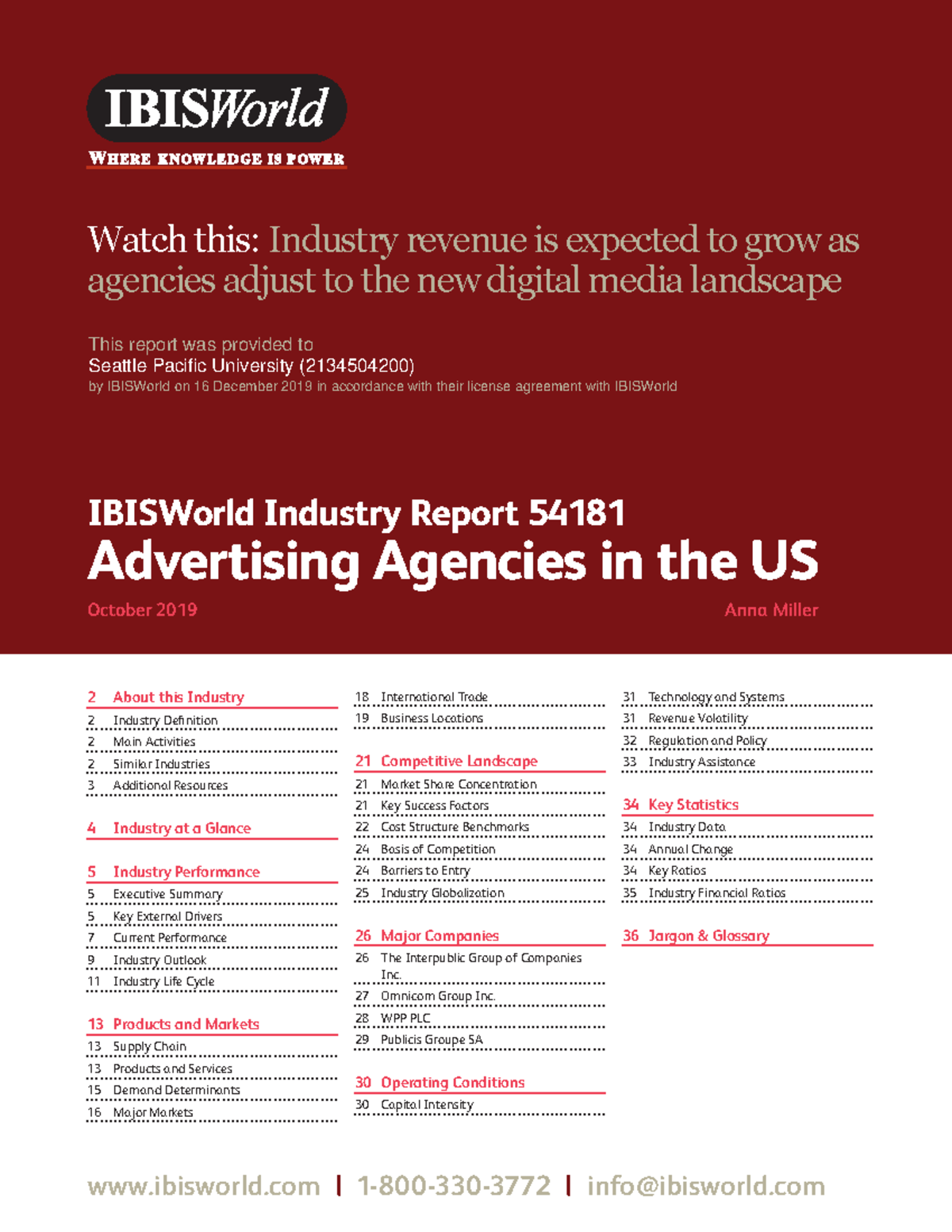 IBISWorld Industry Report 54181: US Advertising Agencies Overview - Studocu