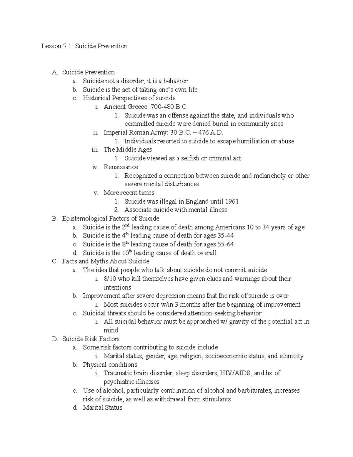 Suicide Prevention and Assessment - Lesson 5 (334) - Studocu