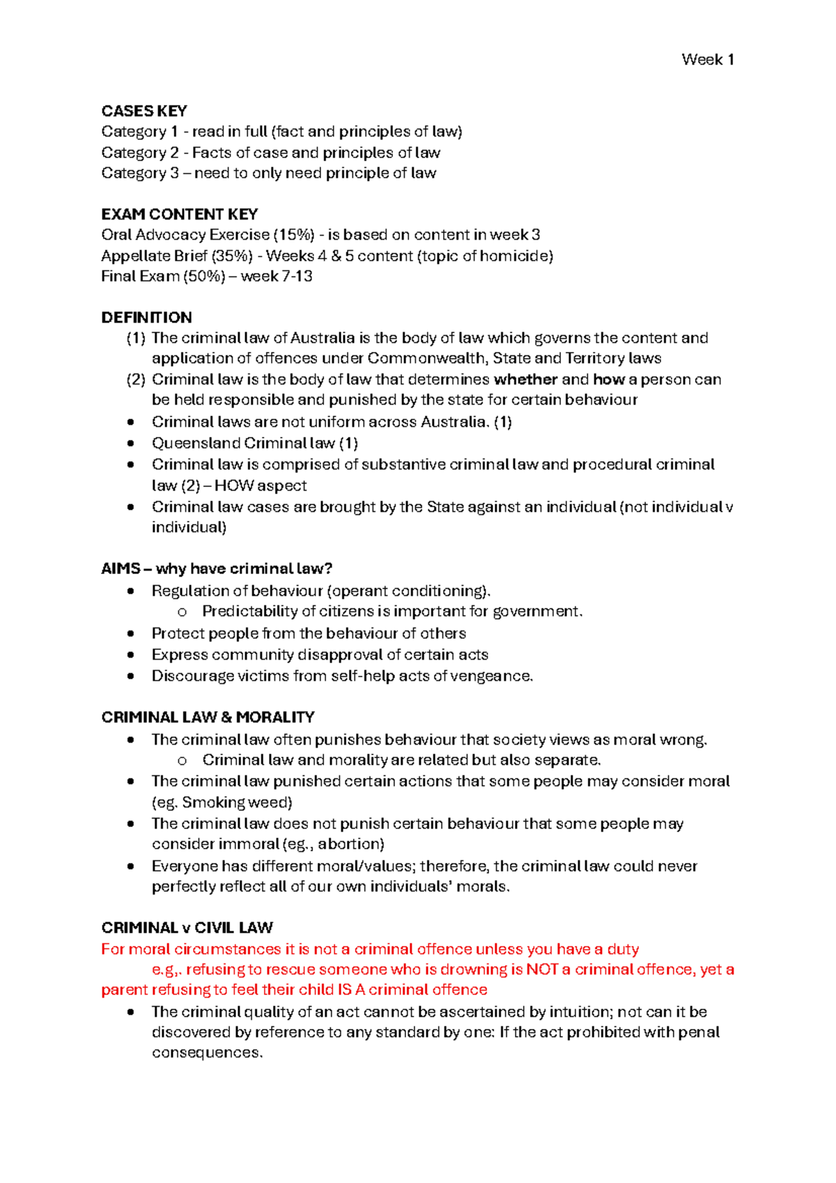 Week 1 Criminal Law Overview: Key Cases and Principles - Studocu