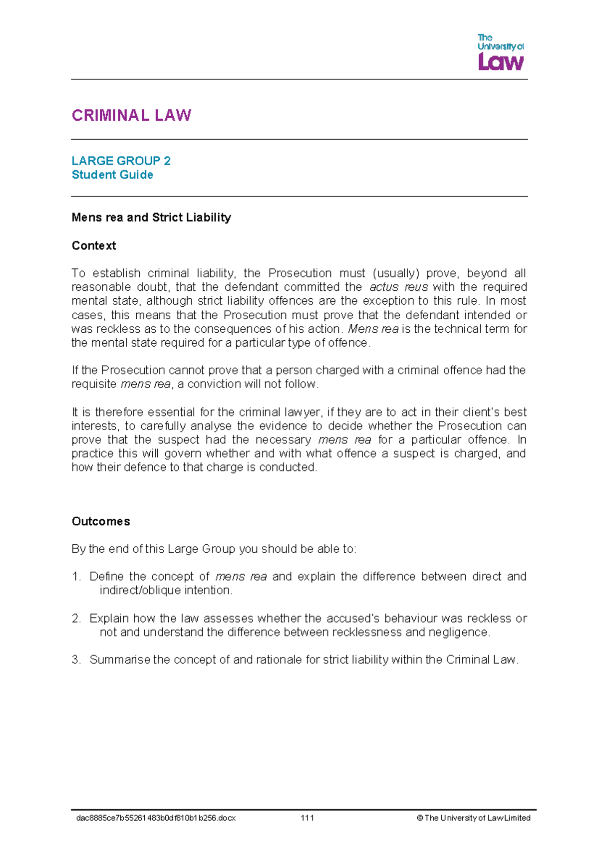 CRIMINAL LAW LARGE GROUP 2: Mens Rea & Strict Liability Guide - Studocu