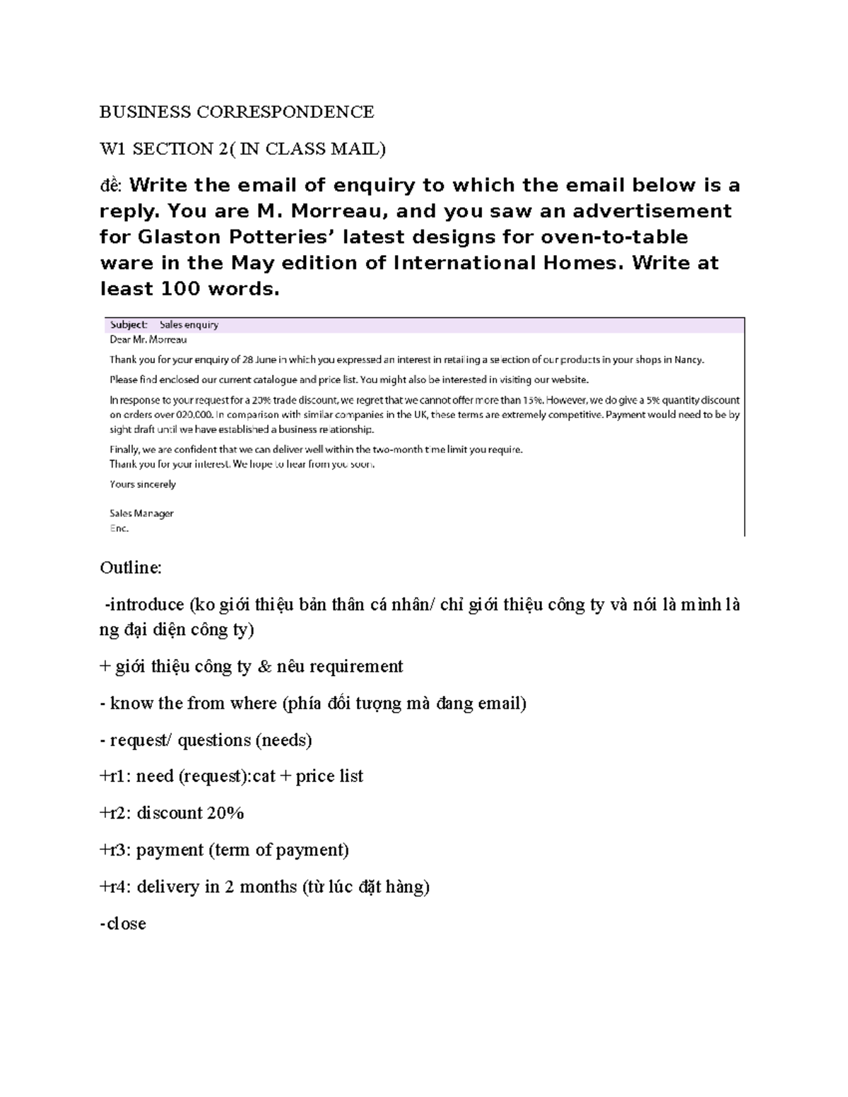 Business correspondence (draft) - BUSINESS CORRESPONDENCE W1 SECTION 2 ...