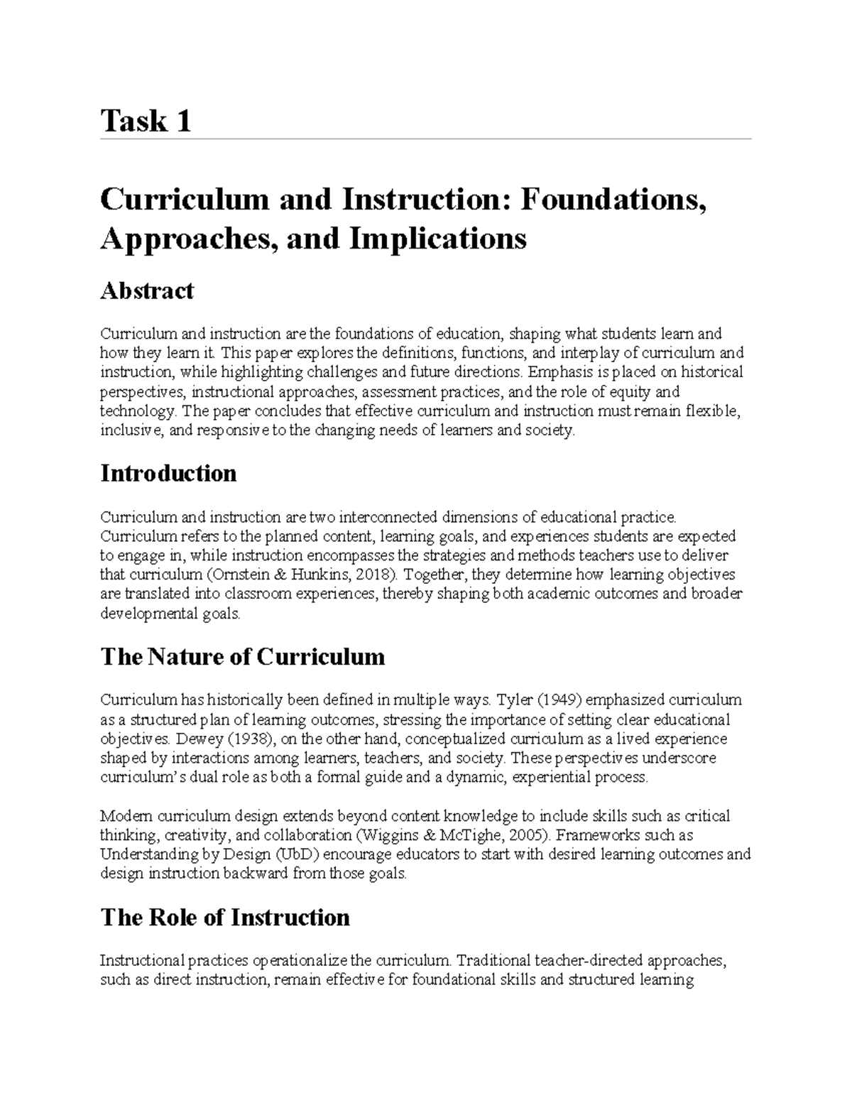 WGU Design Curriculum and Instruction Task 1: Foundations and Future ...