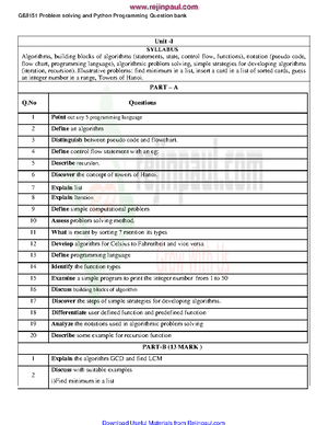 GE3151 Problem Solving and Python Programming - Unit 1 Notes - Studocu