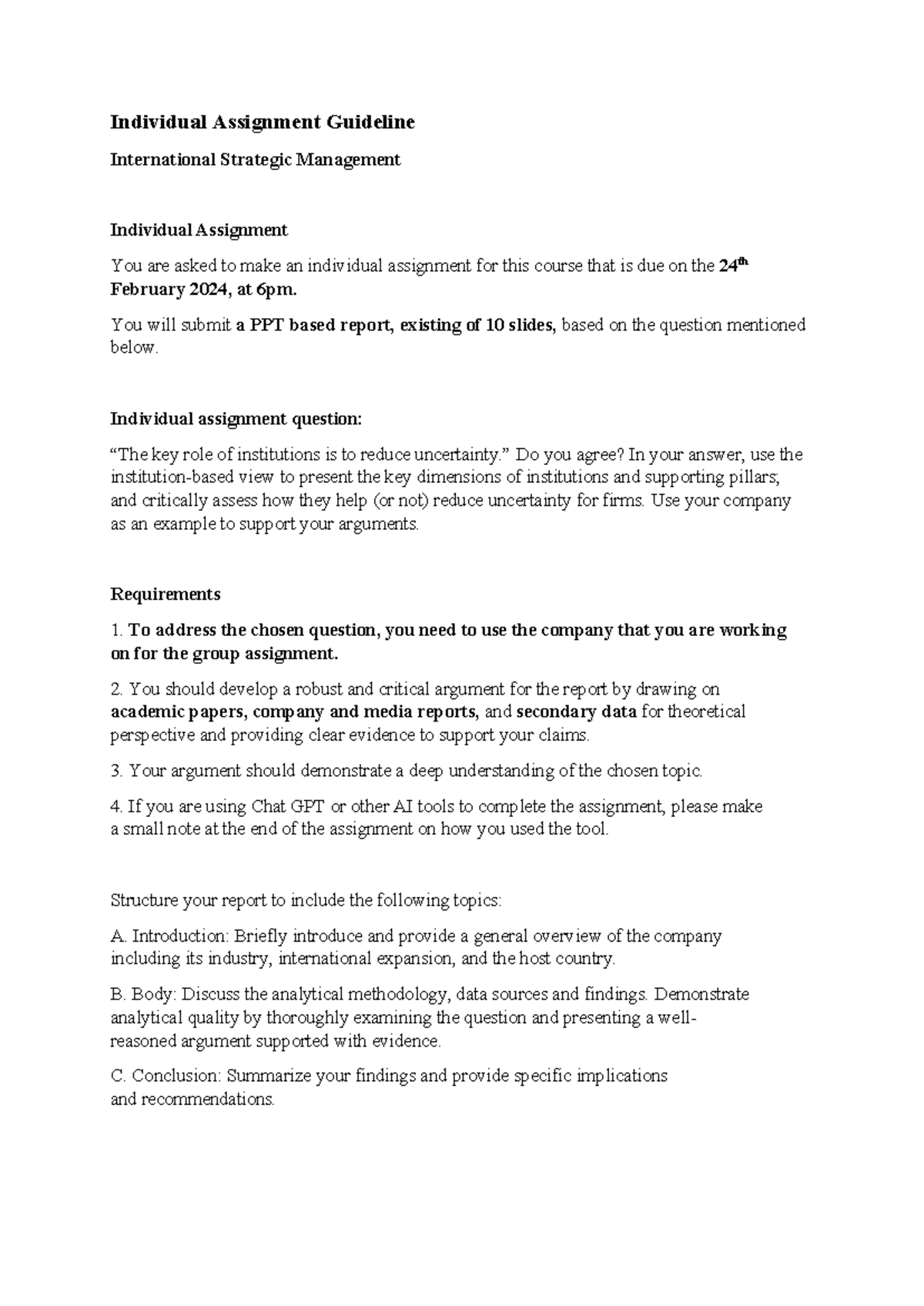 ISMG 2024: Individual Assignment Guidelines for Strategic Management ...