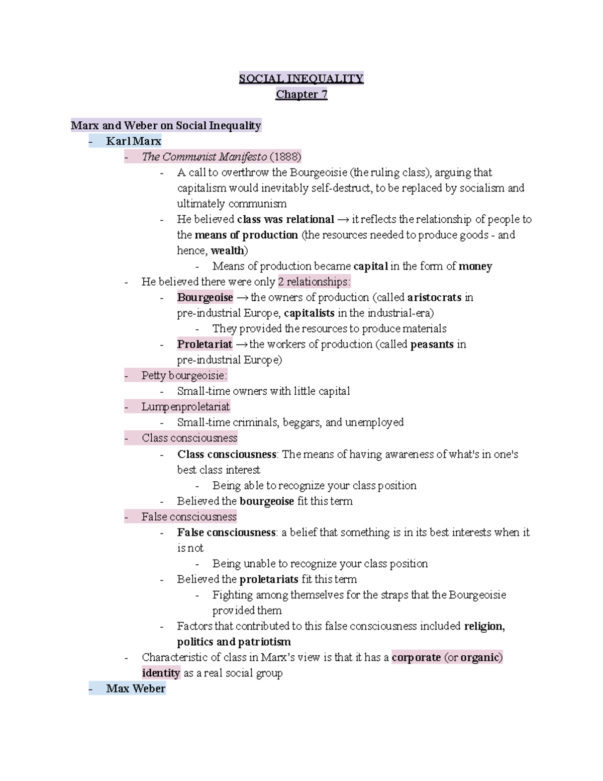 Sociology SOC101 - Chapter 7 Lecture Notes on Social Inequality - Studocu