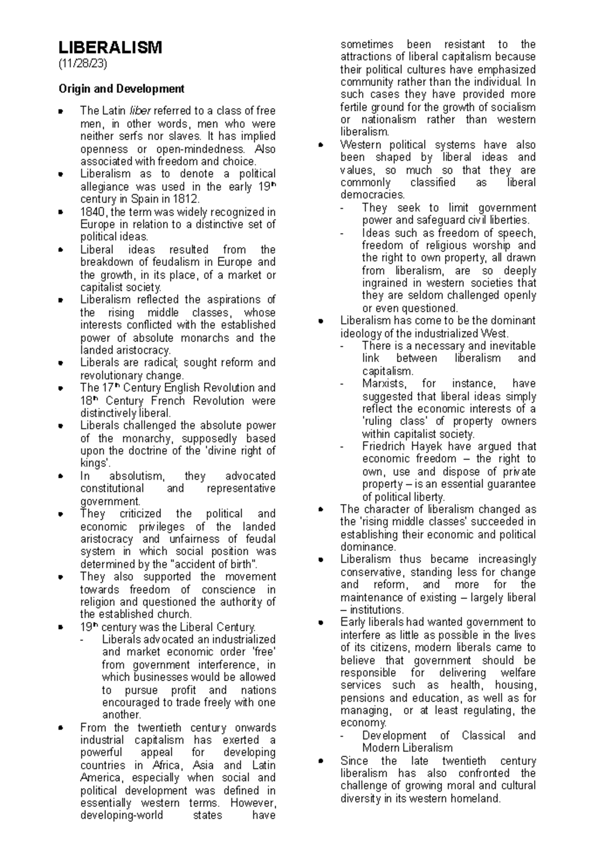 PSEL 113 Liberalism: Origins, Development, and Key Themes - Studocu