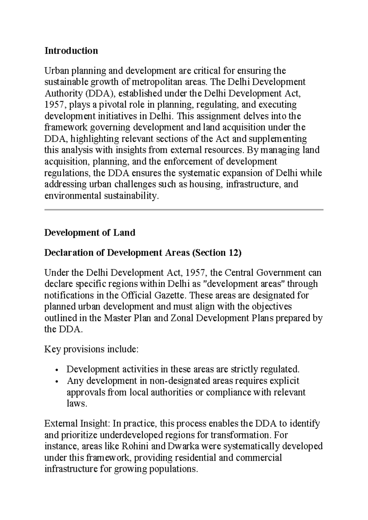 DDA Development and Land Acquisition: Framework and Insights - Studocu