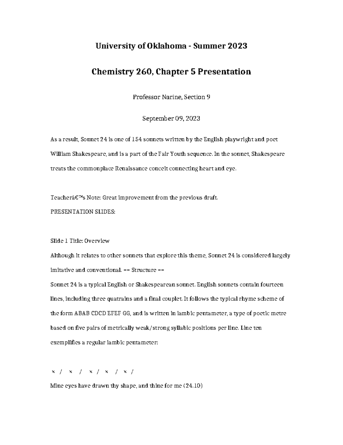 Chemistry 260 Chapter 5 Presentation - University of Oklahoma - Summer ...