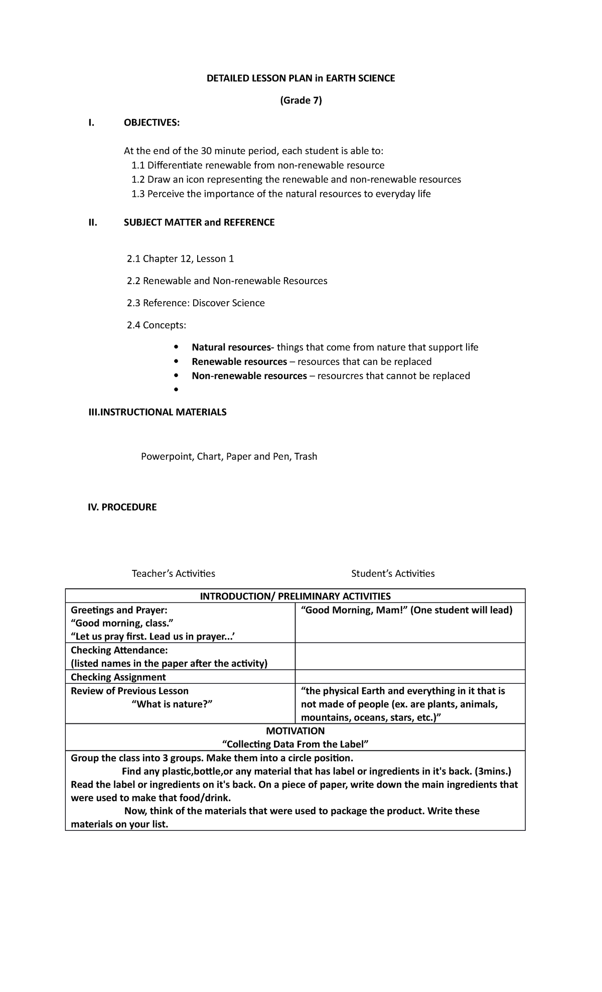Detailed lesson plan in earth science grade 7 - DETAILED LESSON PLAN in ...