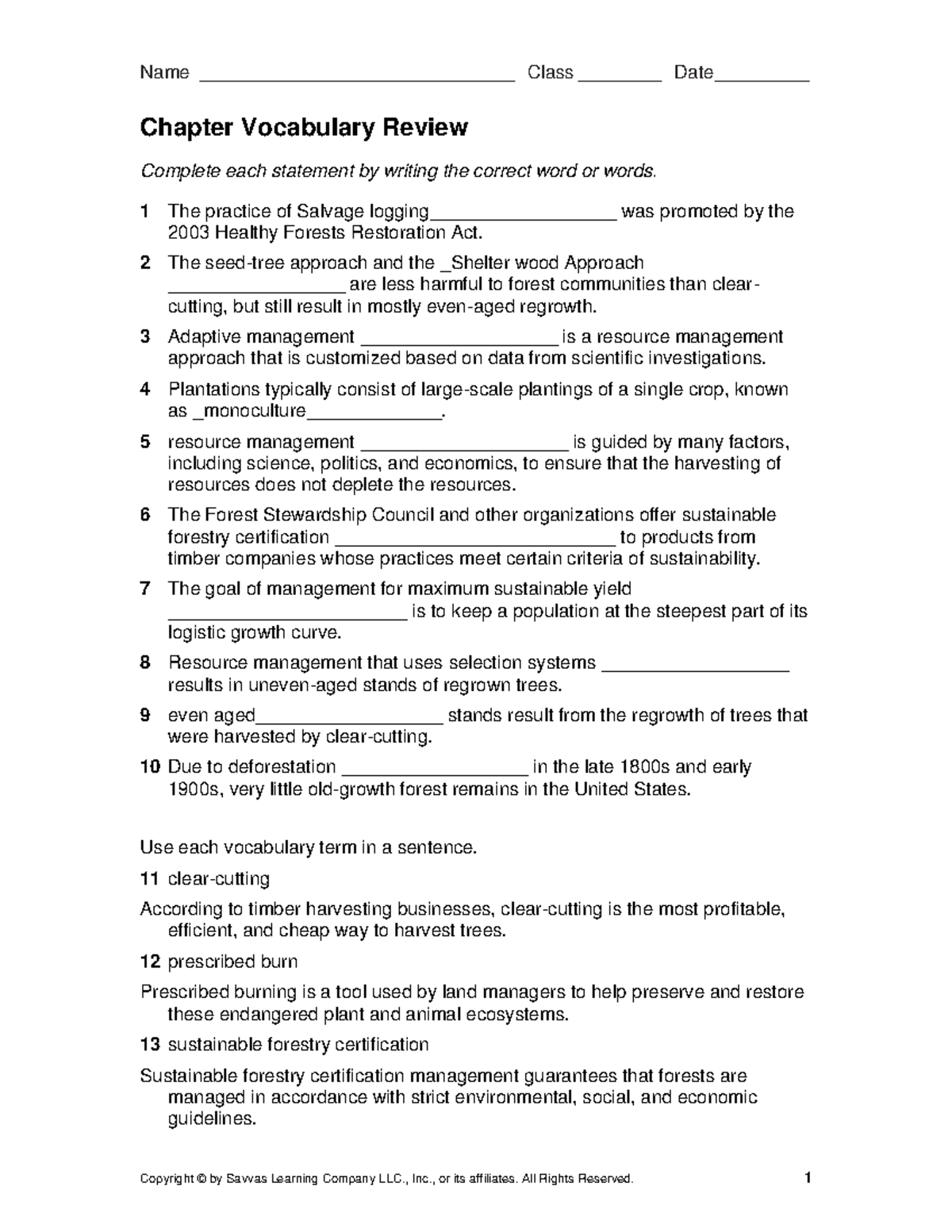 Forestry CHAPTER Vocabulary Review Guide - Studocu