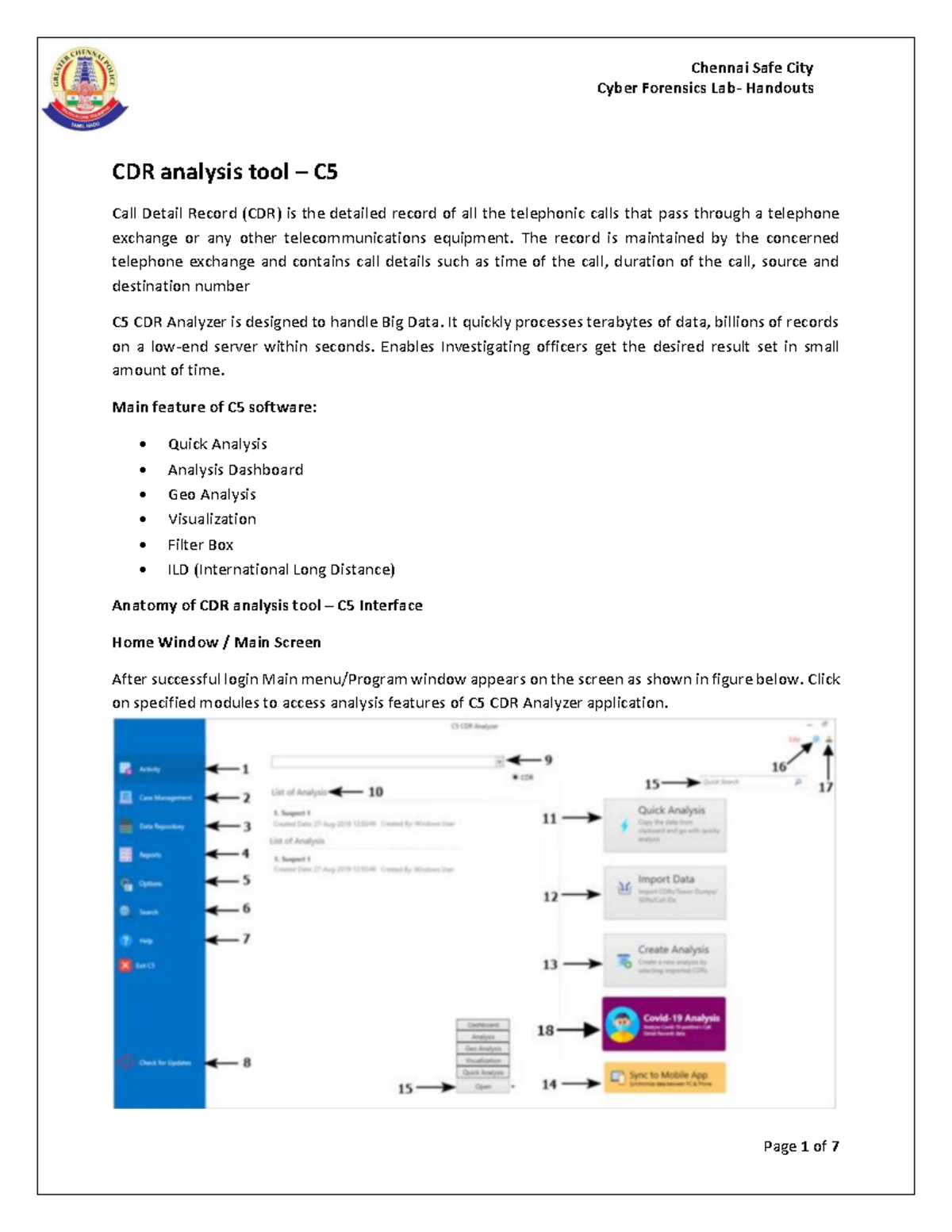 Chennai Safe City Cyber Forensics: C5 CDR Analysis Tool Handouts - Studocu