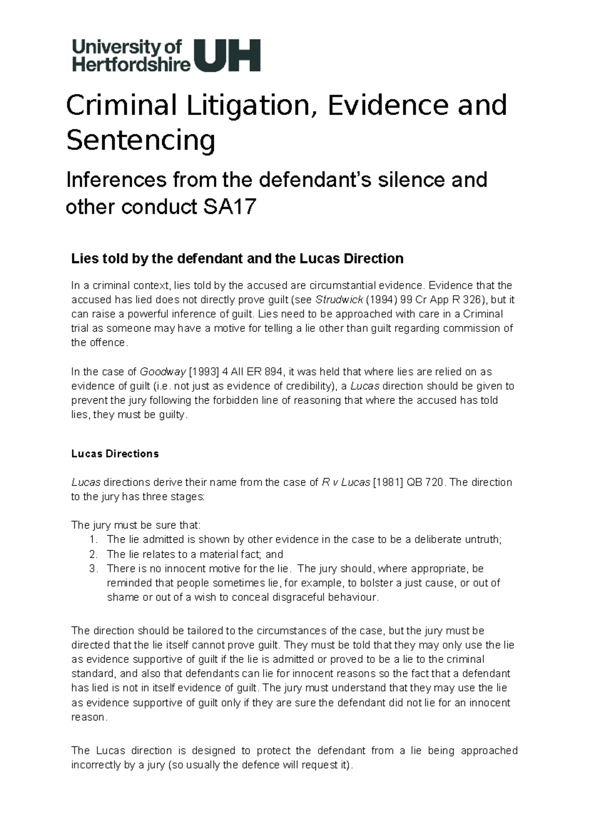 HLS Bar Practice Criminal Litigation Unit 11 Overview SA17 - Studocu