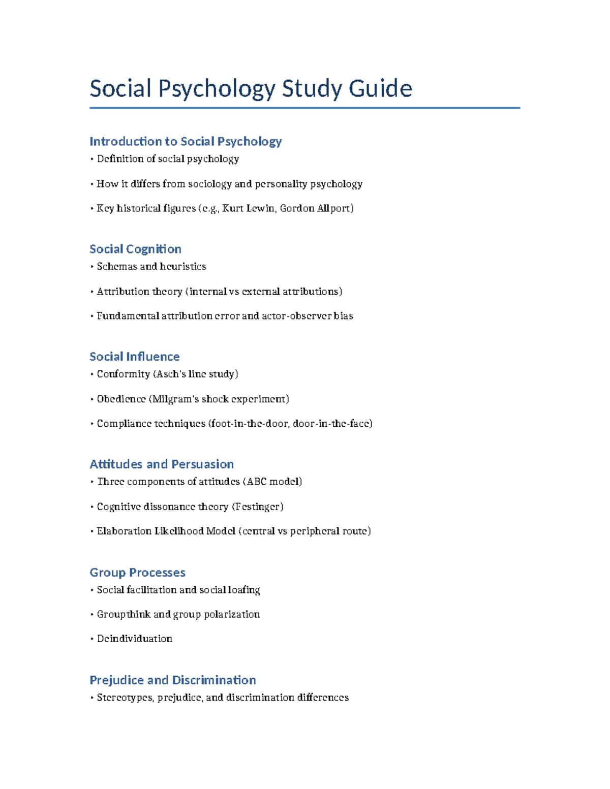 PSY 101: Social Psychology Study Guide and Key Concepts - Studocu